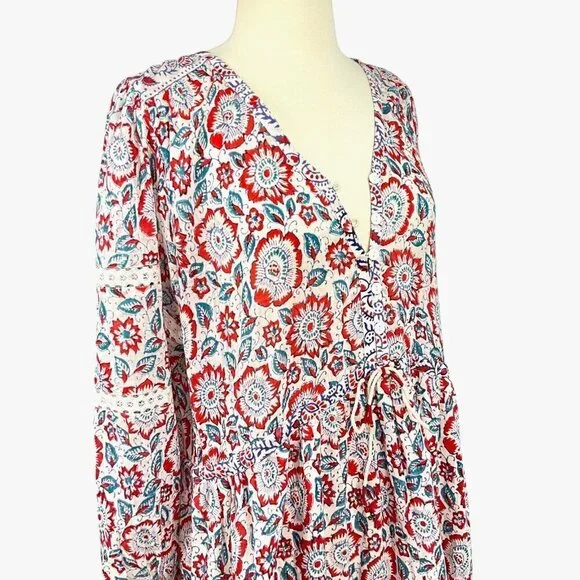 Bell By Alicia Bell Patton Mini Dress Size XL Long Sleeve V Neck Tassel Tie - Picture 10 of 12